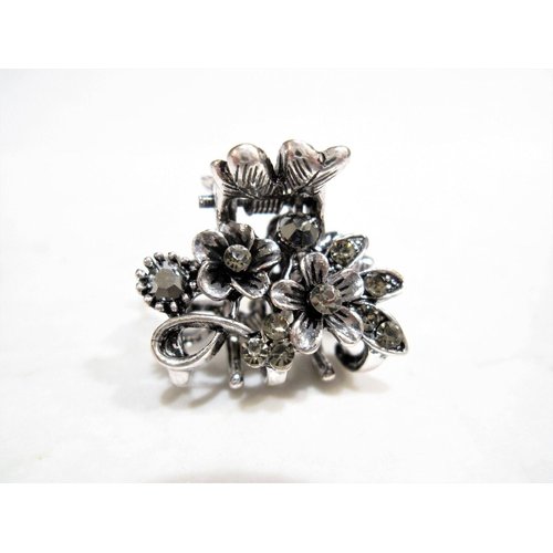 Generic Small mini silver metal gray flower crystal hair claw clip bridal clip