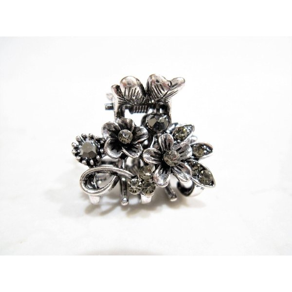 Generic Small mini silver metal gray flower crystal hair claw clip bridal clip