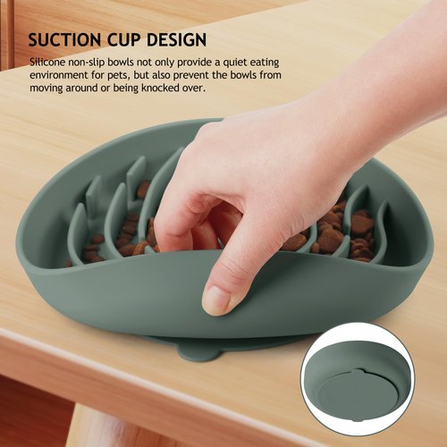 Coomazy Silicone Slow Feeder Dog Bowls, Slow Down Pet Eating Speed for Prevent Choking Promote Digestion, Green