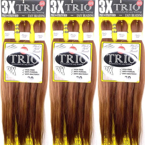 BNG 3X Pre-Stretched Braiding Hair, 28" Professional Itch Free Synthetic Fiber Kanekalon Braids Hair Extensions for Easy Braid, 3 PACKS (9 bundles), (#30)