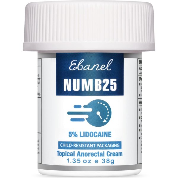 Ebanel 5% Lidocaine Numbing Cream, Pain Relief Cream Burn Itch Cream, Numb25 Topical Anesthetic Lidocaine Cream Maximum Strength with Vitamin E for Local and Anorectal Uses, Hemorrhoid Treatment
