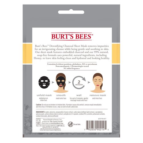 Burt's Bees Detoxifying Charcoal Facial Sheet Mask, Honey, Single Use (Package May Vary)