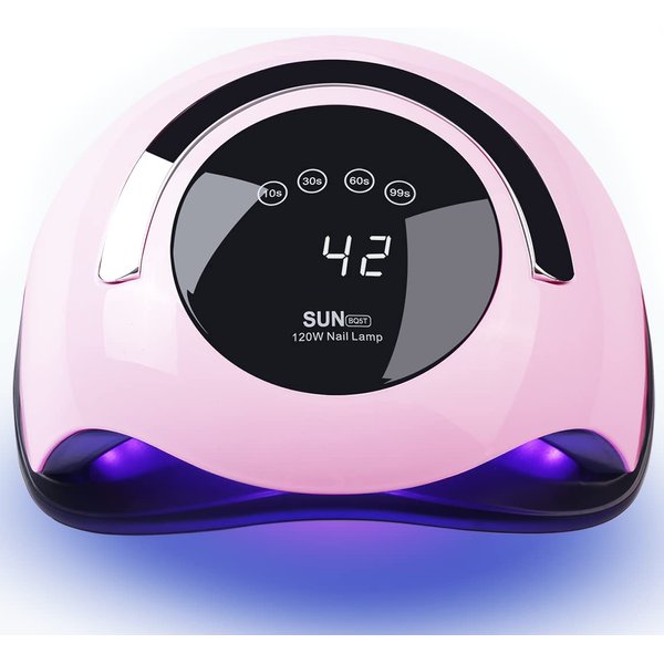 W&H UV LED Nail Lamp, 120W Faster Gel Nail Dryer Professional Curing Lamp for Fingernail and Toenail Nail Gel Polish Machine with 4 Timer Setting Touch Screen （Sun BQ5T） (Pink)