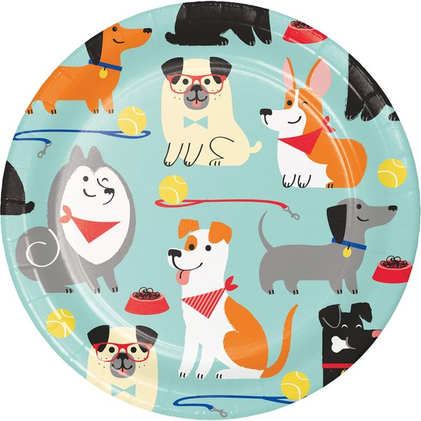 Creative Converting Dog Party Dessert Plates, 8 Count, Blue, 7"