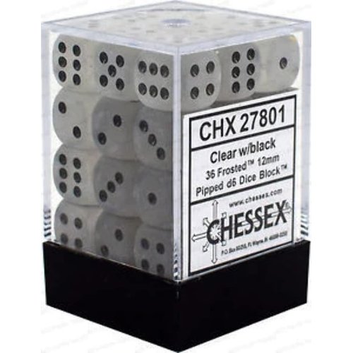 DND Dice Set-Chessex D&D Dice-12mm Frosted Clear and Black Plastic Polyhedral Dice Set-Dungeons and Dragons Dice Includes 36 Dice – D6