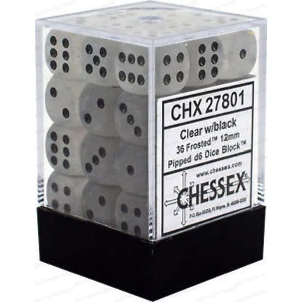 DND Dice Set-Chessex D&D Dice-12mm Frosted Clear and Black Plastic Polyhedral Dice Set-Dungeons and Dragons Dice Includes 36 Dice – D6