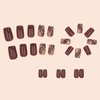 MISUD Press on Nails Short Square Fake Nails Glossy Glue on Nails Fall Brown Acrylic Nails Squoval Artificial Nails Autumn Leaf Stick on False Nails with Gold Foil Design 24 pcs