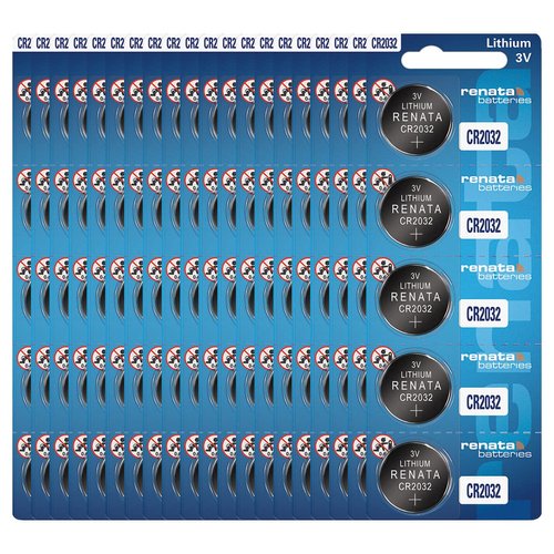 Renata CR2032 Batteries - 3V Lithium Coin Cell 2032 Battery (100 Count)