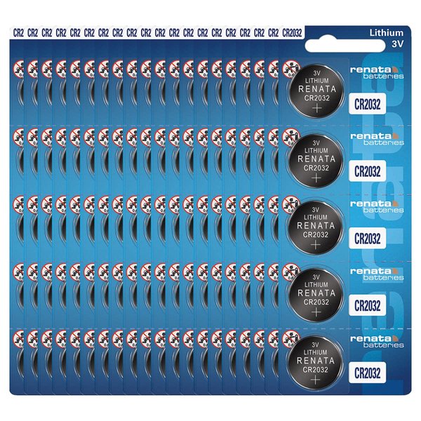 Renata CR2032 Batteries - 3V Lithium Coin Cell 2032 Battery (100 Count)