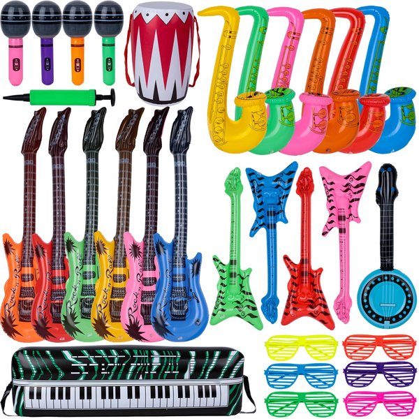 FUTUREPLUSX 30PCS Inflatable Rock Star Toy Set, Inflatable Musical Instruments Party Props for Kids Birthday 80s Party