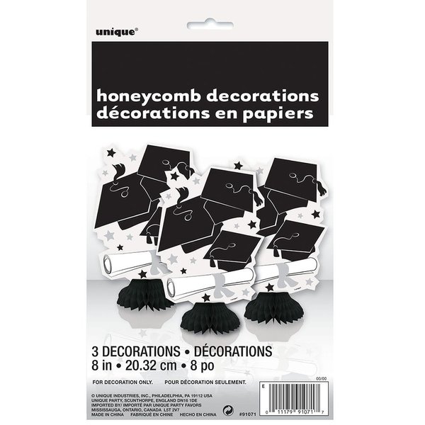 Black & White Graduation Mini Honeycomb Decorations - 8" (3 Count) - Perfect for Unforgettable Grad Parties