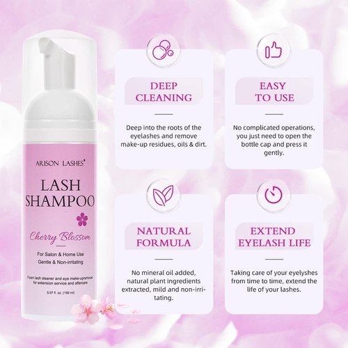 Lash Shampoo for Lash Extensions 150ml Eyelash Extension Cleanser Lash Extension Shampoo with Brush Arison Safety Gentle Eyelid Foaming Cleanser Makeup Remover, Deep Cleansing & Nourishing