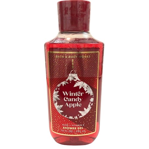 Shower Bathing Gift Set Bundle with 10 ounce Bath and Body Works Shower Gel Soap & Loofah Pouf Sponge - Gift, Birthday, Mother's Day (Winter Candy Apple)