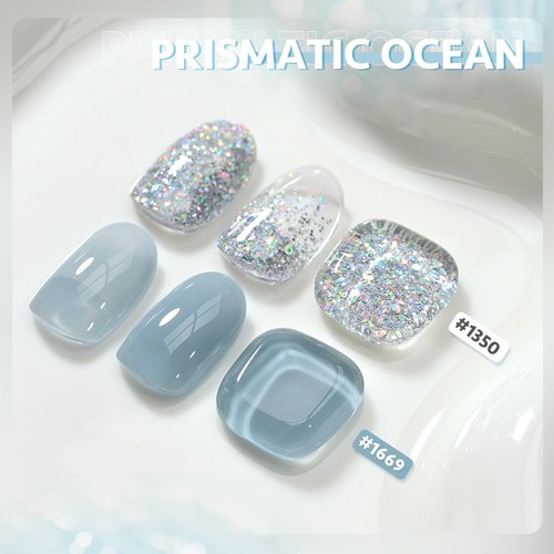 GAOY Jelly Blue Gel Nail Polish, 16ml 2 Colors 1669 1350 Glitter Soak Off UV Gel Polish Set for Nail Art DIY Manicure at Home, Prismatic Ocean