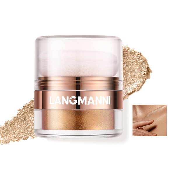 AKARY Shimmer Powder Highlighter Makeup, Golden Face Body Glow Pearl Highlighter Illuminator Body Makeup Shine Glitter Makeup Powder, Intensely Pigmented for a High Impact Dewy Finish (02#Golden)