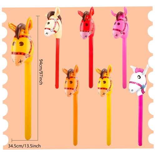 Haconba 12 Pcs 40 Inch Inflatable Horsehead Stick Multicolor Blow Up Pony Stick Balloon for Kids Birthday Horse Themed Party Supplies (Color Set 1)