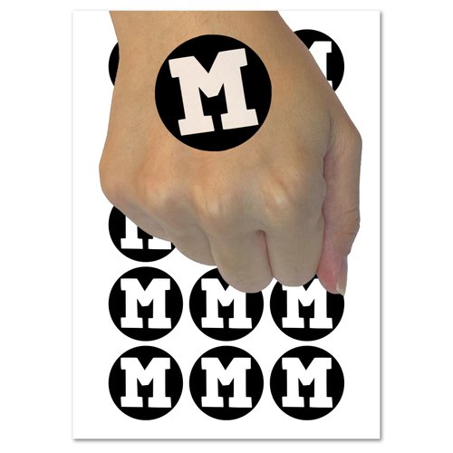 Letter M Uppercase Fun Bold Font Temporary Tattoo Water Resistant Fake Body Art Set Collection - 54 1" Tattoos (1 Sheet)