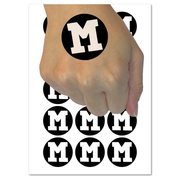 Letter M Uppercase Fun Bold Font Temporary Tattoo Water Resistant Fake Body Art Set Collection - 54 1" Tattoos (1 Sheet)
