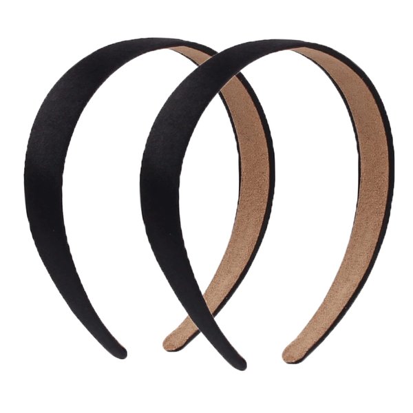 Hfpengzan 2 Pack Satin Headbands 1.3 Inch Wide Headband Girls Black Headband Women Non Slip Fashion Head Band Hair Bands Diy Hair Accessories Women Girls (Black&Black)