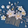Wedding Floral Bridal Hair Accessory Set, 3 Pieces Flower Hair Side Comb and U-shaped Hair Pins for Brides Hair Vine Decorative Wedding Party, White&Gold