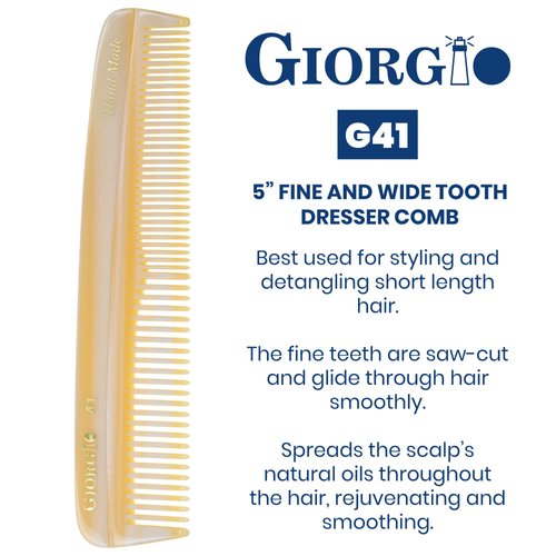 Giorgio G41 FineTooth and WideTooth Pocket Comb - Hair Styling Comb for Men and Women, Handmade Beard Comb for Men, Barber Comb, and Mustache Comb for Grooming,Saw Cut and Polished Travel Comb