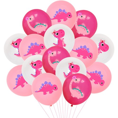Pink Dinosaur Balloons for Girl, Dinosaur Party Supplies Pink, Dino Print Latex Balloons for Birthday Baby Shower Dinosaur Themed Party Decorations