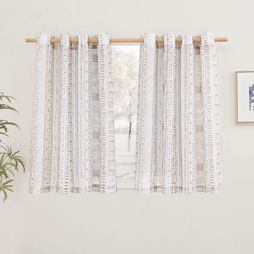 NICETOWN 45" Long Flax Rich Linen Sheer Curtains, Grommet Top Rustic Indian Curtains Half Window Treatment Semitransparent with Light Filter for Kitchen/Bedroom, Taupe, 50" Wide