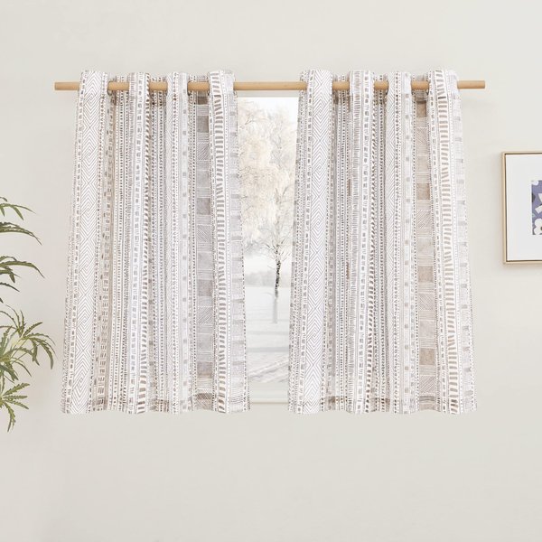 NICETOWN 45" Long Flax Rich Linen Sheer Curtains, Grommet Top Rustic Indian Curtains Half Window Treatment Semitransparent with Light Filter for Kitchen/Bedroom, Taupe, 50" Wide