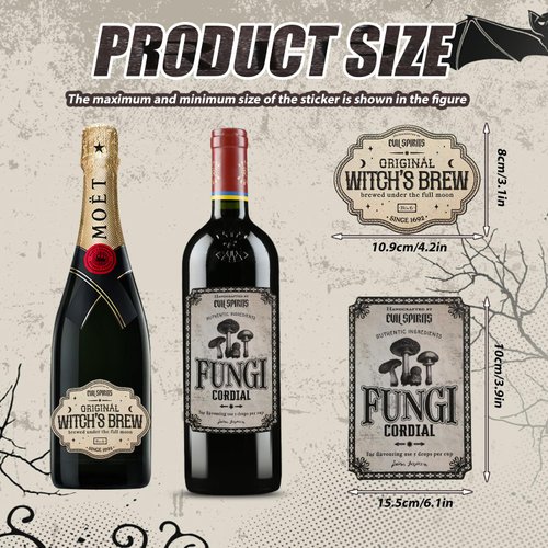 36pcs Halloween Wine Bottle Labels, Waterproof Wine Labels Potion Bottle Labels Stickers Apothecary Decals Wine Bottle Stickers for Halloween Party Decor