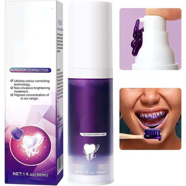 Whitening Toothpaste,Purple Corrector Toothpaste for Teeth Whitening,Non-invasive Brightening Tooth Treatment, Purple Water-Soluble Dye to Correct Yellow Teeth