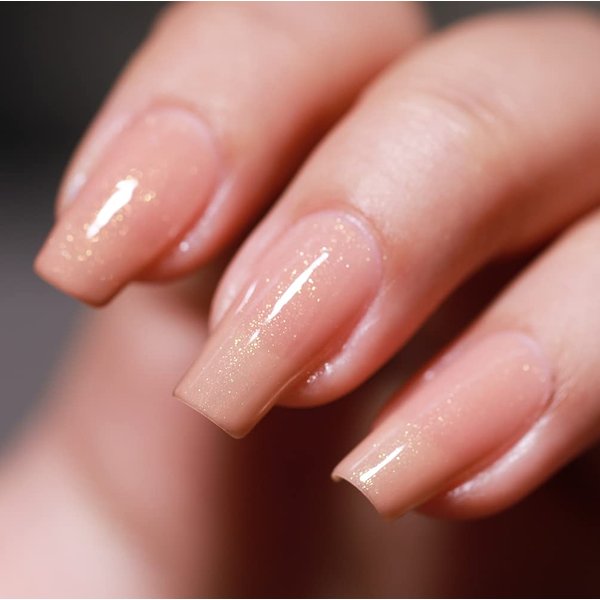 FZANEST Gel Nail Polish, Soak Off LED UV Glitter Natural Gel Polish Spring Summer Sparkling Color 15ml (Shimmer Nude)
