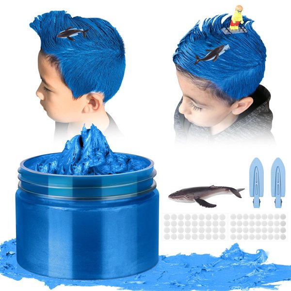 Temporary Hair Color Wax Kit, Stocking Stuffers for Teen Girls age 4 5 6 7 8 9 10+ Hair Dye Color Wax Washable Crazy Hair Sea Style with Humpback whale model (Blue)