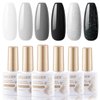 Gellen Gel Nail Polish Kit, 6 Colors White Gray Black Glitter Gel Polish Set,Soak off Nail Polish Kit Nail Lamp Manicure Nail Art DIY Salon Home Holiday Valentine Gift for Girl