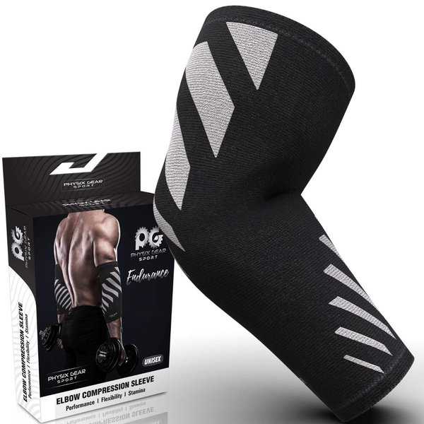 Elbow Compression Sleeve for Men & Women - Elbow Brace for Tendonitis and Tennis Elbow Relief, Golf Elbow, Joint Pains, Bowling, Weightlifting in Premium Breathable Fabric (1 Piece GREY Medium)
