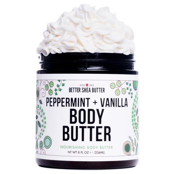 Better Shea Butter Whipped Body Butter for Women - PEPPERMINT VANILLA Body Lotion - Whipped Body Cream for Dry Skin - Paraben-Free, Non-Greasy Body Cream - Vanilla Peppermint Body Butter 8 oz