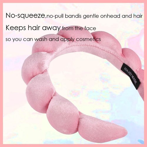 puffy Spa Headbands & Wristband Set,4pack Makeup Headband, Face Wash Headband, Skincare Headbands, Sponge Hair Band Bow Tie Spa Headband for Washing Face Wristband Set Hair Accessories for Women Gifts