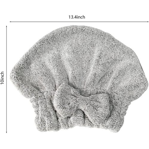 SportMore Microfiber Hair Towel Cap,Soft Absorbent Quick Drying Cap for Curly Thick Hair, Wrap Cap for Women Girls-Set of 2 Pcs (Stripe&Gray)