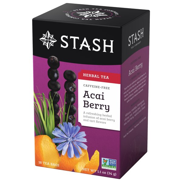 Stash Tea Acai Berry Herbal Tea - Naturally Caffeine Free, Non-GMO Project Verified Premium Tea with No Artificial Ingredients, 18 Count (Pack of 6) - 108 Bags Total