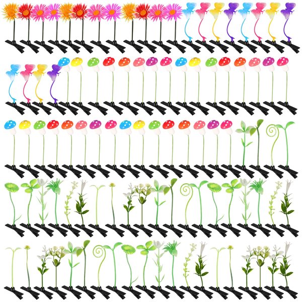 Tigeen 100 Pieces Bean Sprout Hair Clip Funny Plant Hairpins Little Grass Sprout Clips Flower Butterfly Mushroom Hair Accessories Barrettes Headwear for Women Girls Party (Sweet)