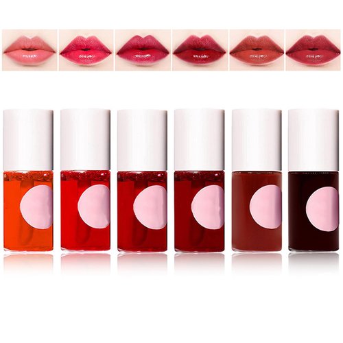 6 Colors Liquid Tint Stain, Korean Lip Gloss Moisturizing Natural Mini Liquid Lipstick, Lip Stain Long Lasting Waterproof, Multi-Use Lip and Cheek Tint Stain