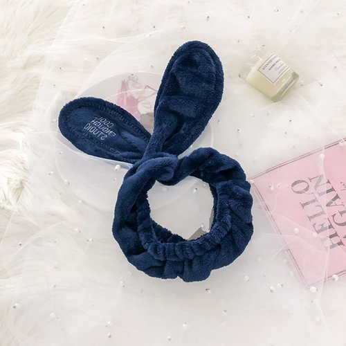 Linsiter Hair Band for Washing Face, Soft Coral Fleece Hairlace Rabbit Ear Shape Makeup Headband, 1pcs (Navy Blue)