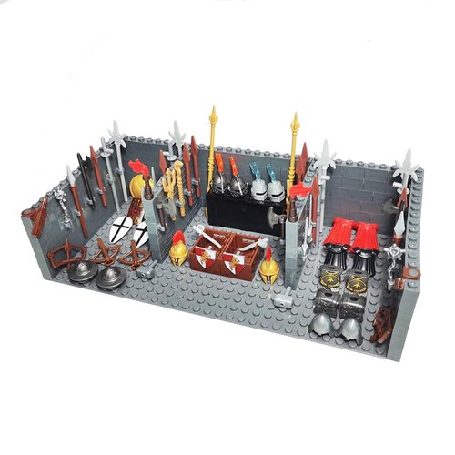 BASEPLATES Medieval Weapon House for Middle Age Castle Knight Armor Shield Helmet Spartan Roman Warrior Arrow Spear Building Block Military Figure