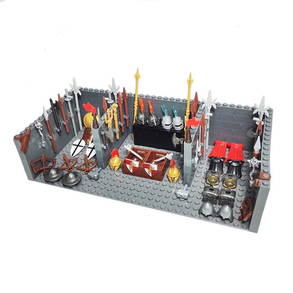 BASEPLATES Medieval Weapon House for Middle Age Castle Knight Armor Shield Helmet Spartan Roman Warrior Arrow Spear Building Block Military Figure