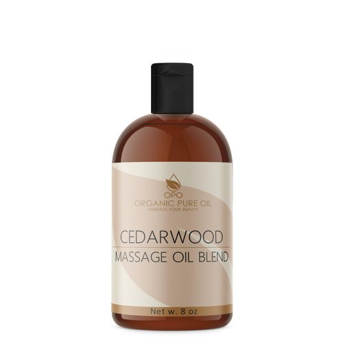 Cedarwood Massage Oil Blend - Natural, Non-GMO, Cedarwood Essential Oil Mix of Jojoba, Argan, Grapeseed & More - 8 oz - Soothing, Deep Tissue, Muscles, Sensual, Relaxation