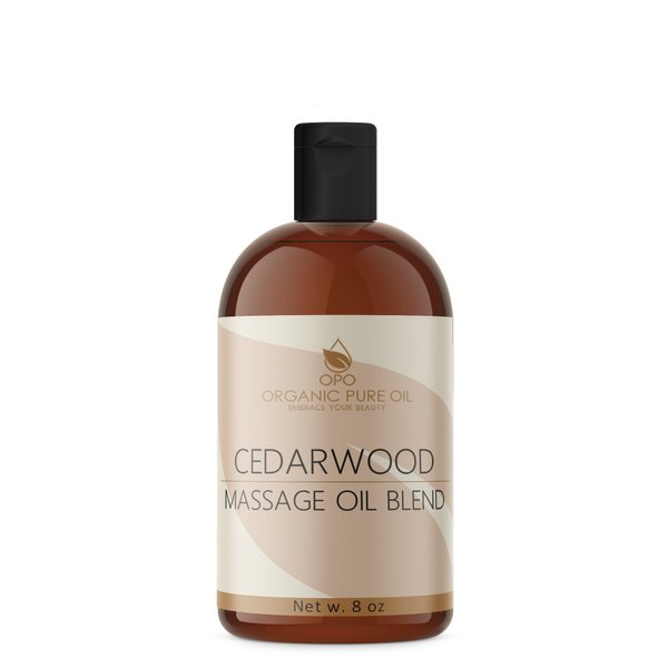 Cedarwood Massage Oil Blend - Natural, Non-GMO, Cedarwood Essential Oil Mix of Jojoba, Argan, Grapeseed & More - 8 oz - Soothing, Deep Tissue, Muscles, Sensual, Relaxation