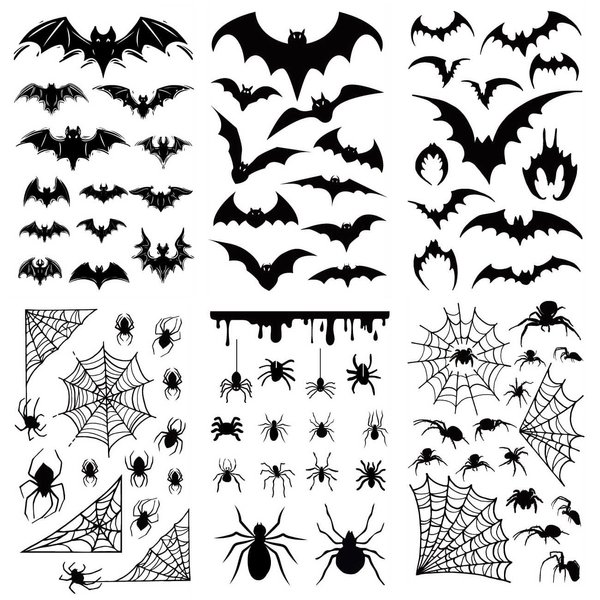 Halloween Bats Face Tattoos, 6-Sheet Fake Spider Web Temporary Face Tattoos Sticker Bat Face Tattoo Decal for Halloween Costume