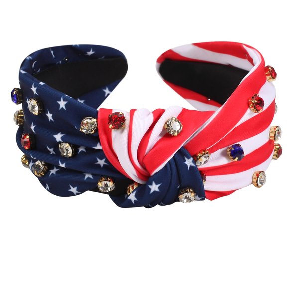 Lonext 4th of July Headband for Women American Flag Crystal Knottted Headband Patriotic Headband Headpiece Red White and Blue Rhinestone Top Knot Hairband Party Favor Gift