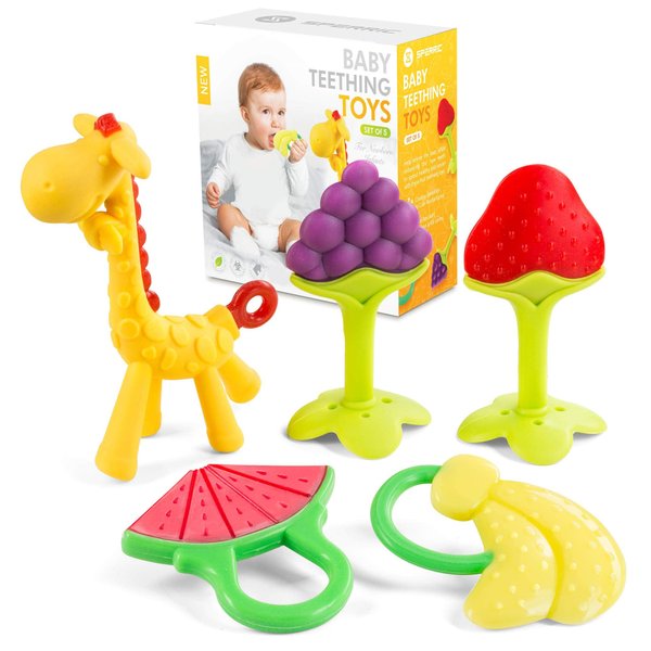 Baby Teething Toys for Newborn (5-Pack) Freezer Safe BPA Free Infant and Toddler Silicone Teethers Soothe Babies Gums, Perfect Baby Gift