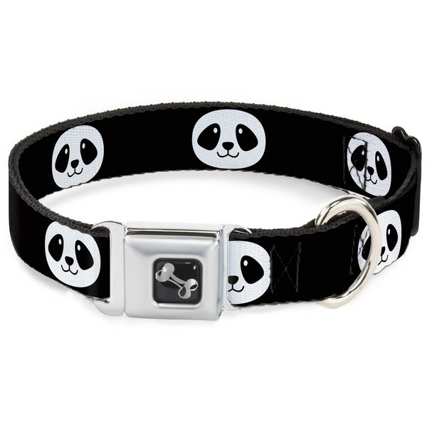 Dog Collar Seatbelt Buckle Smiling Panda Face Black White 13 to 18 Inches 1.5 Inch Wide