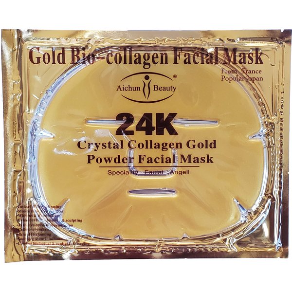 AICHUN BEAUTY 5PCS 24K Gold Gel Collagen Crystal Facial Masks Sheet Patch For Anti Aging Puffiness Anti Wrinkle Moisturizing Deep Tissue Rejuvenation and Hydrates Skin